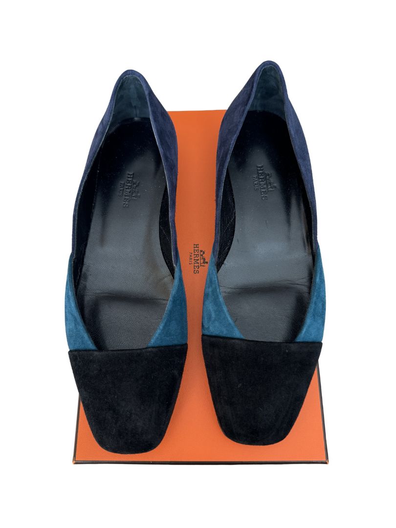 Navy Hermès Flat Shoes, 37 EU