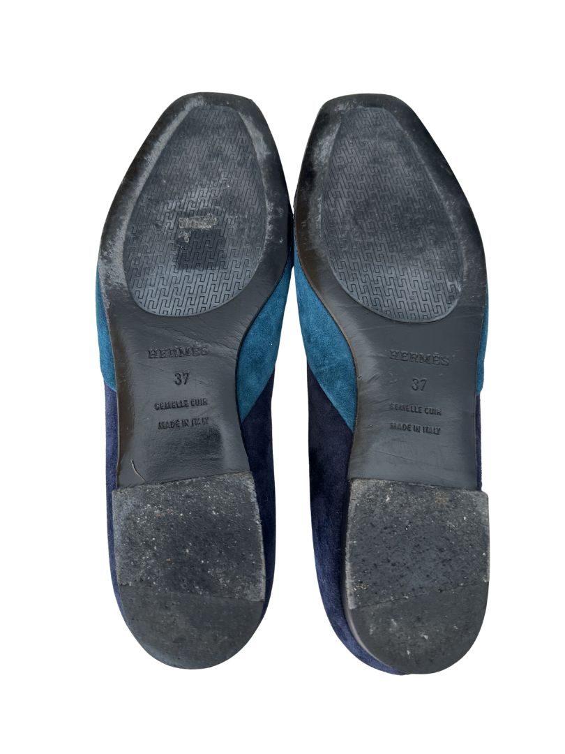 Navy Hermès Flat Shoes, 37 EU